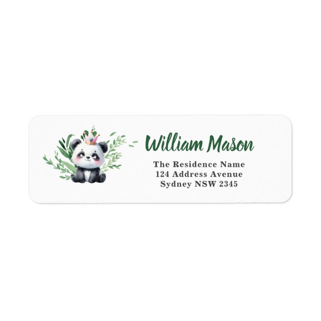 Cute Panda Watercolor Greenery Baby Boy Label (Front)