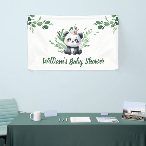 Cute Panda Watercolor Greenery Shower Banner