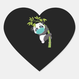 Cute Panda Wear Face Mask Funny Panda Gift Heart Sticker