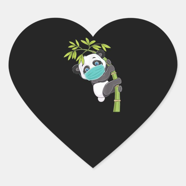 Cute Panda Wear Face Mask Funny Panda Gift Heart Sticker (Front)