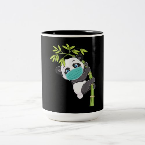 Cute Panda Wear Face Mask Funny Panda Gift Two_Tone Coffee Mug