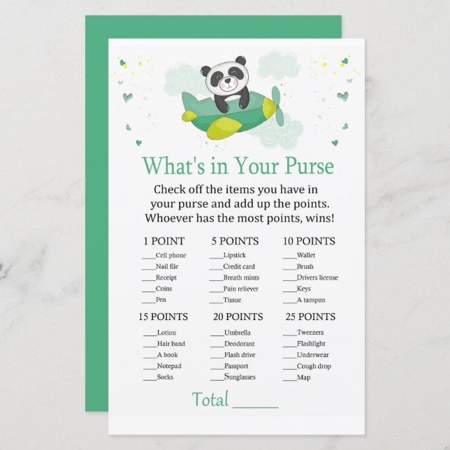 Cute panda What's in your purse game (Front/Back)