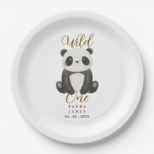 cute panda wild first one birthday paper plates
