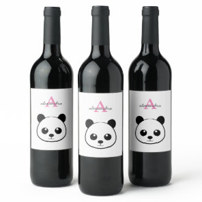 Cute Panda Wine Label – Custom Monogram Animal