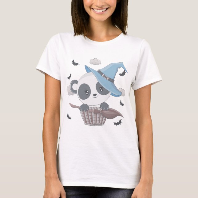 Cute Panda Witch Surrounded by Bats Halloween Mug T-Shirt (Front)