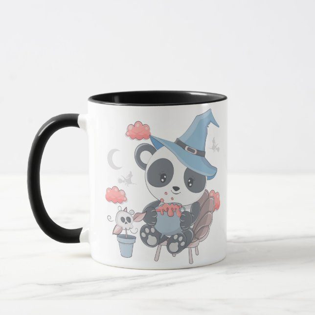 Cute Panda Witch Surrounded Clouds Halloween Mug (Left)