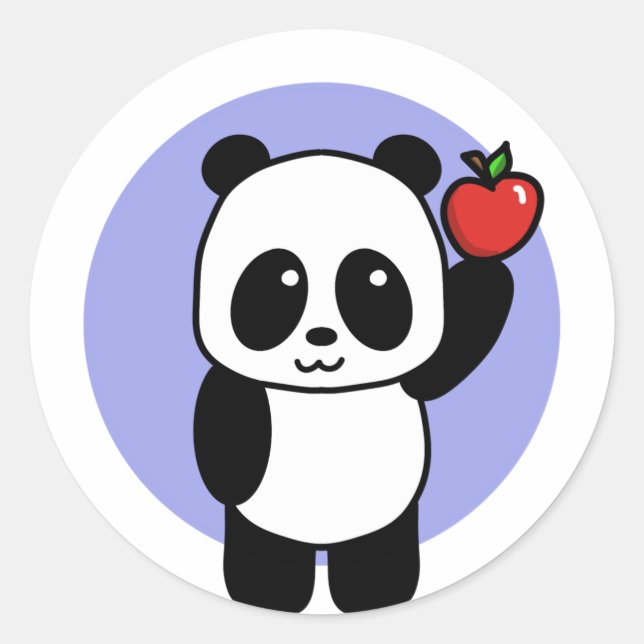 Cute Panda with a Bright Red Apple Classic Round Sticker (Front)