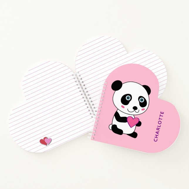 Cute Panda with a Pink Heart Name Spiral Notebook (Inside)