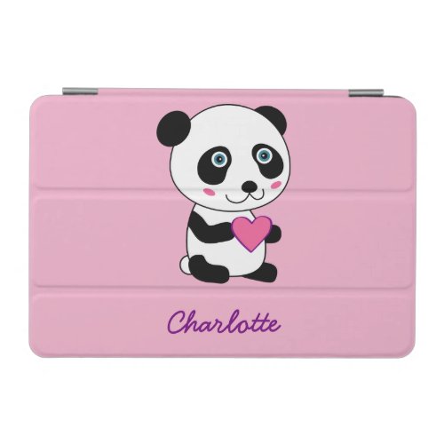 Cute Panda with a Pink Heart Personalized iPad Mini Cover