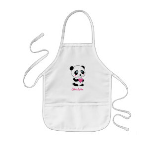 Cute Panda with a Pink Heart Personalized Kids' Apron