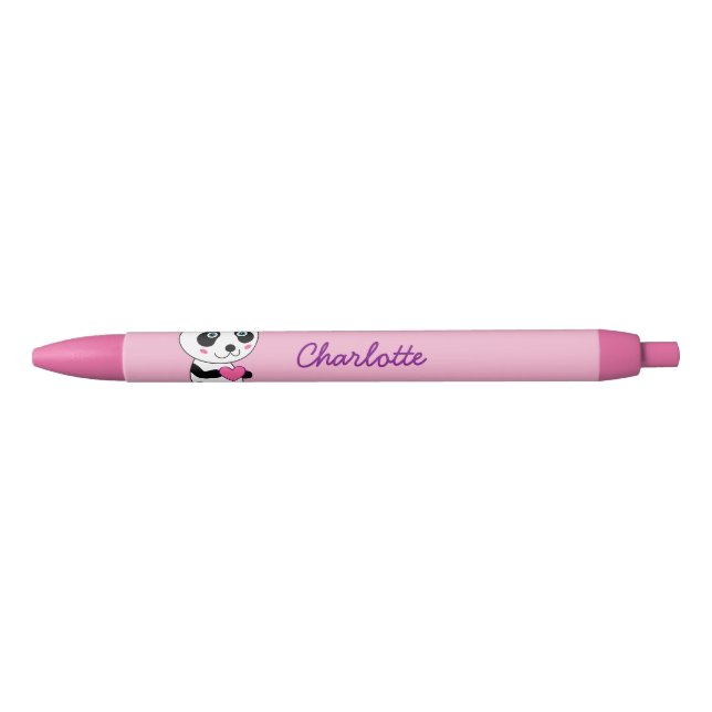 Cute Panda with a Pink Heart Personalized Name Pen (Front)