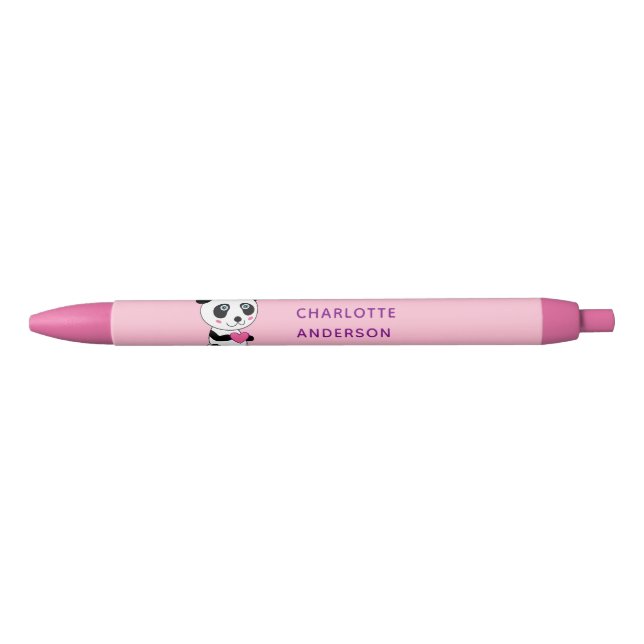 Cute Panda with a Pink Heart Personalized Name Pen (Front)