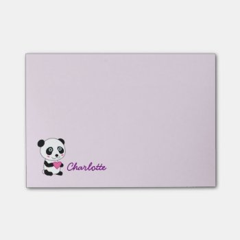Cute Panda With A Pink Heart Personalized Name Post-it Notes by DesignByLang at Zazzle
