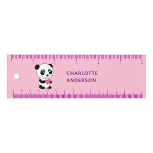 Cute Panda with a Pink Heart Personalized Name Ruler