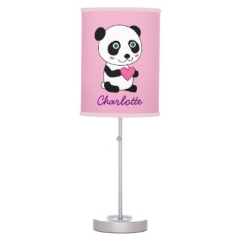 Cute Panda With A Pink Heart Personalized Table Lamp by DesignByLang at Zazzle