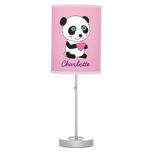 Cute Panda with a Pink Heart Personalized Table Lamp