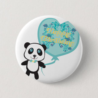 Cute panda with balloon Badge Pinback Button
