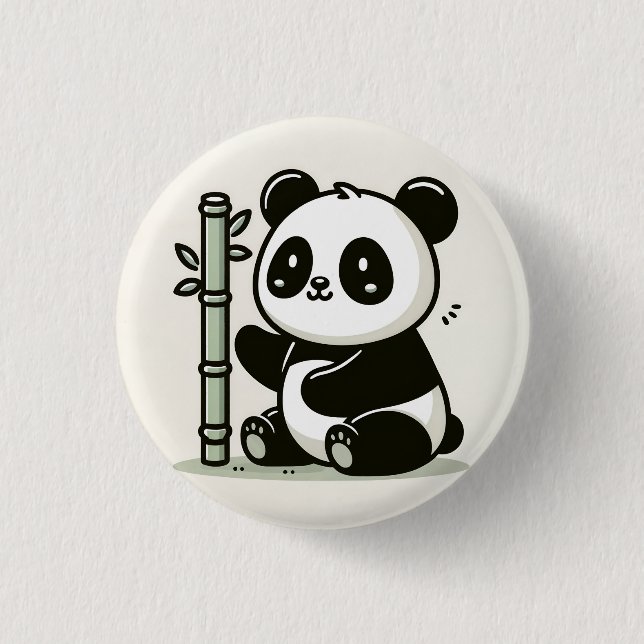 Cute Panda With Bamboo Art Button (Front)