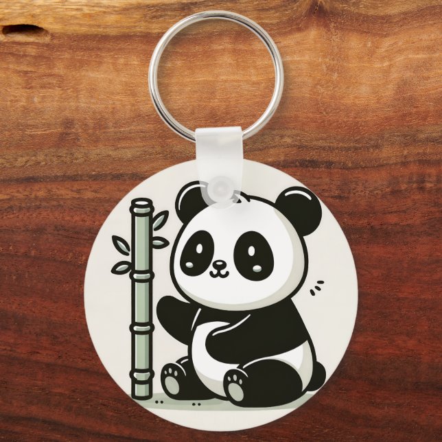 Cute Panda With Bamboo Art Keychain (Front)
