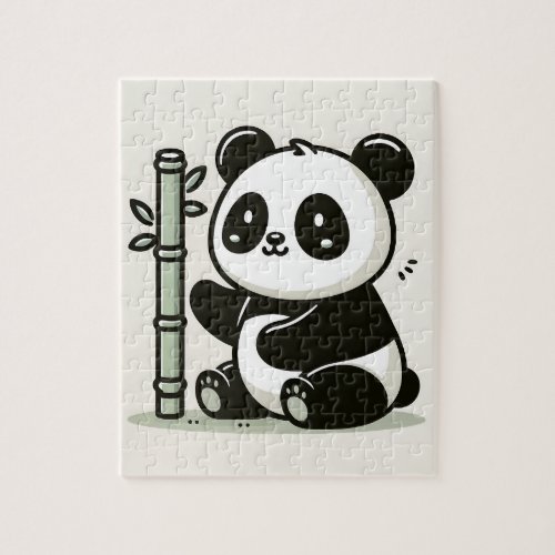 Cute Panda With Bamboo  Jigsaw Puzzle