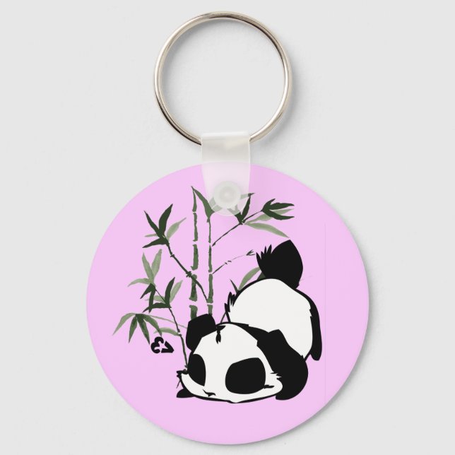 Cute Panda with Bamboo Key-Chain Keychain (Front)