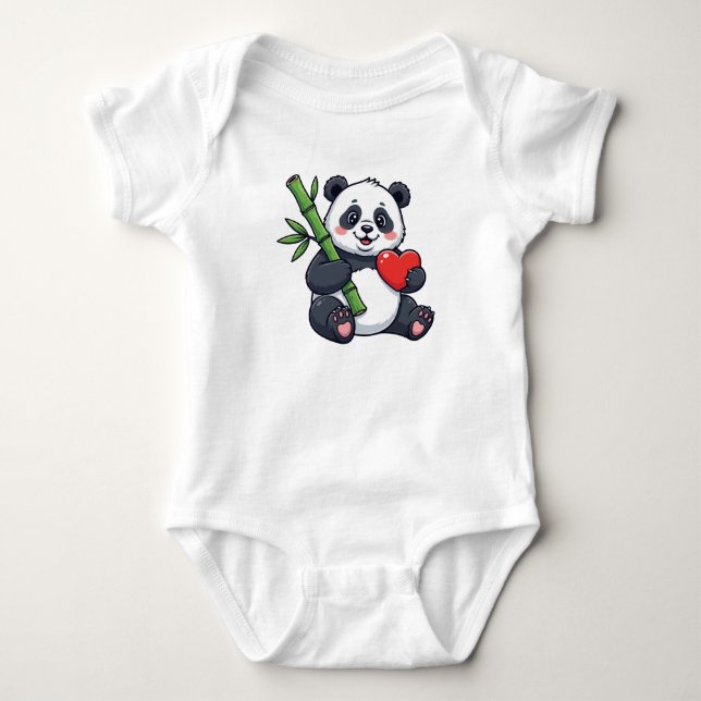Cute Panda with Bamboo Kids Dress – Adorable Anima Baby Bodysuit (Front)