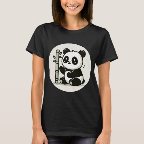 Cute Panda With Bamboo  T_Shirt