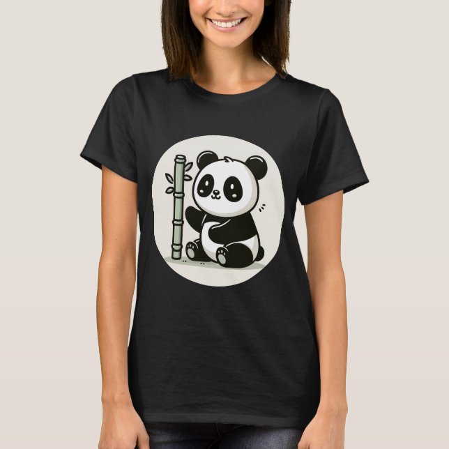 Cute Panda With Bamboo  T-Shirt (Front)