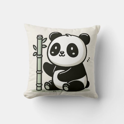 Cute Panda With Bamboo  Throw Pillow