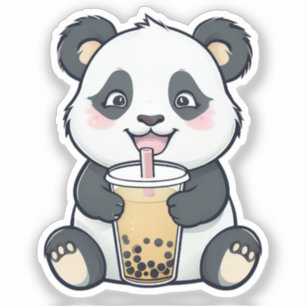 Cute Panda with Boba Tea Sticker – Kawaii