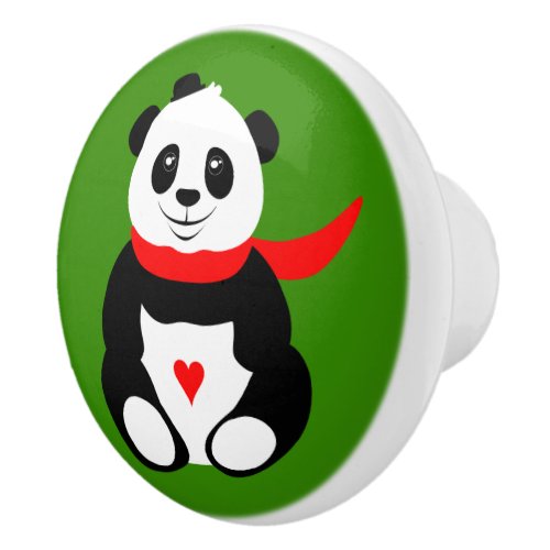 Cute Panda with British Bowler Hat and Red Scarf Ceramic Knob
