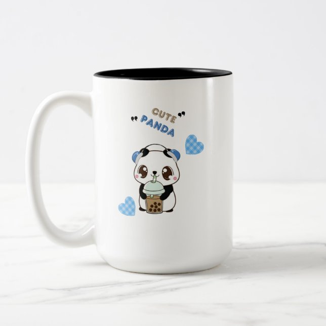 Cute Panda with Bubble Tea Two-Tone Coffee Mug (Left)