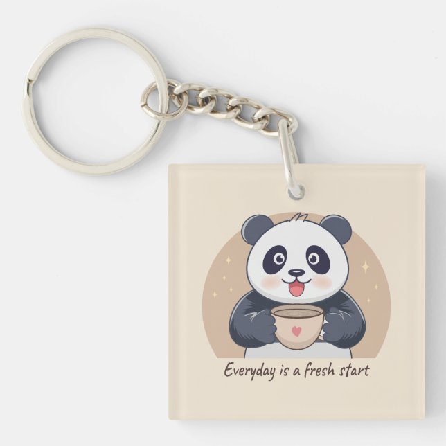 Cute Panda with Coffee Keychain (Front)