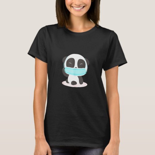 Cute Panda With Face Mask Funny  For Animal Lovers T_Shirt
