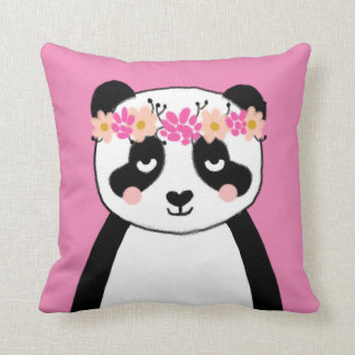 Cute Panda with Flowers girls room pillow decor