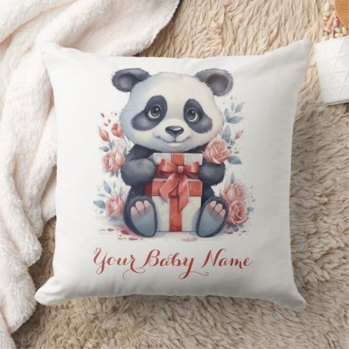 Cute Panda with gifts Flowers Personalized Throw Pillow