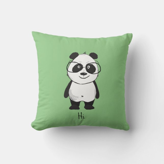 Cute Panda with Glasses Throw Pillow (Front)