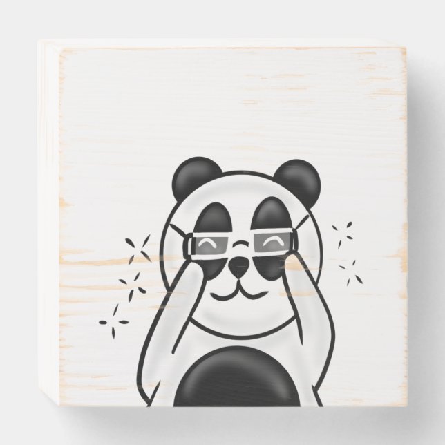 Cute Panda With Glasses Wooden Box Sign (Front Horizontal)