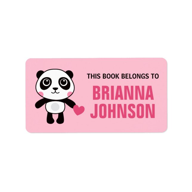 Cute panda with heart animal bookplate book (Front)