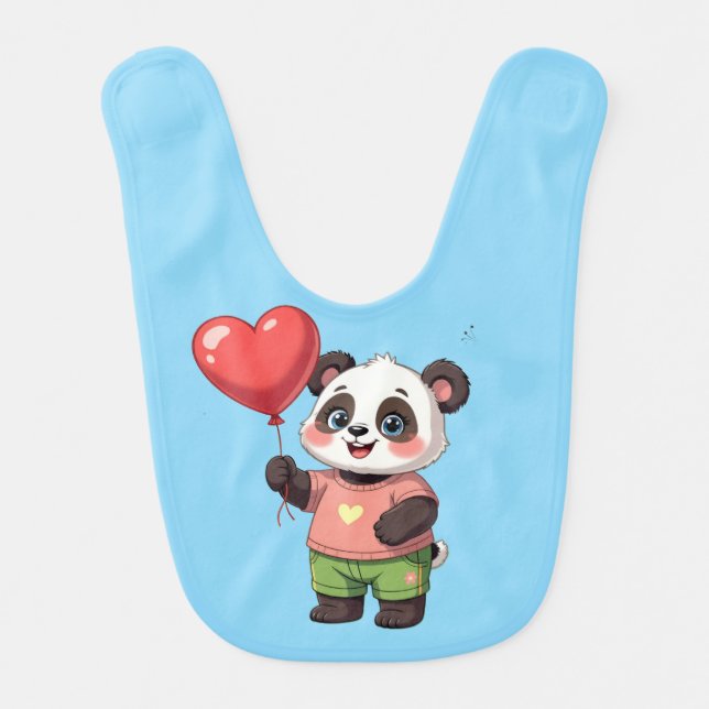 Cute Panda with Heart Balloon Baby Bib (Front)