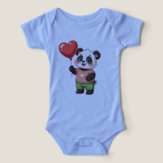 Cute Panda with Heart Balloon Baby Bodysuit (Design Front)