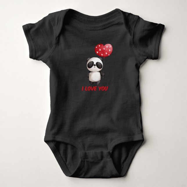 Cute Panda With Heart | I Love You Valentine Gift Baby Bodysuit (Front)