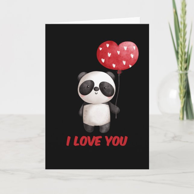 Cute Panda With Heart | I Love You Valentine Gift Card (Front)
