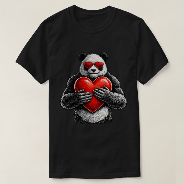 Cute Panda With Heart Love Design T-Shirt (Design Front)
