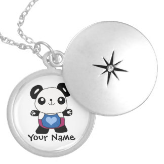 Cute Panda With Heart Silver Plated Necklace