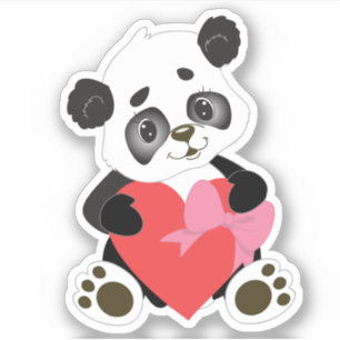 Cute Panda with Heart Sticker