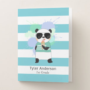 Cute Panda with Ice Cream School Papers Pocket Folder
