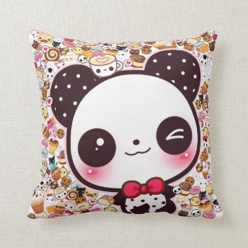 Cute Panda With Kawaii Food And Animals Throw Pillow by Chibibunny at Zazzle