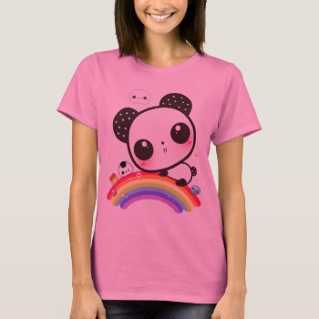 Cute Panda With Kawaii Food On Rainbow T-shirt by Chibibunny at Zazzle