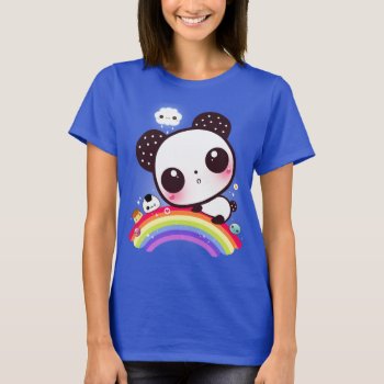 Cute Panda With Kawaii Food On Rainbow T-shirt by Chibibunny at Zazzle